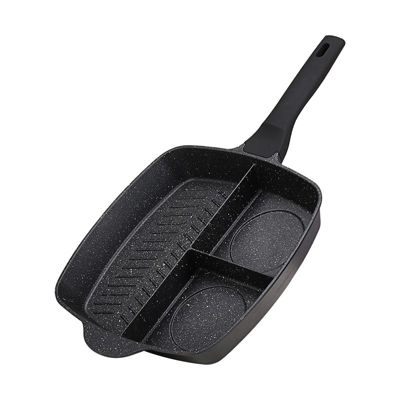 1 0 3in1 Black Breakfast Pan Sartén antiadherente de piedra médica tres en uno multifunción