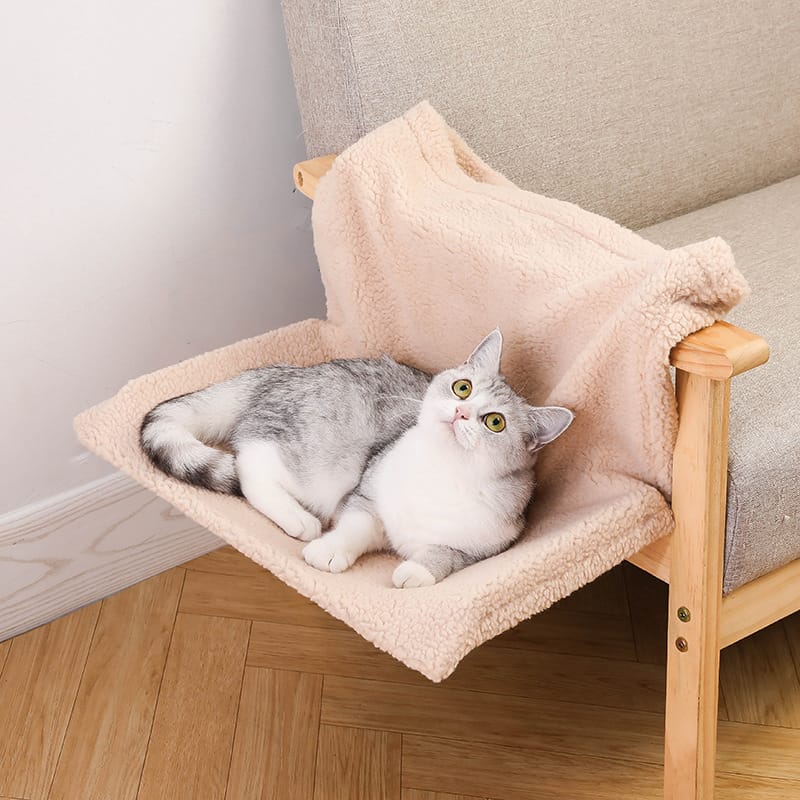 1 0 Bags / Lambswool Beige Hamaca de felpa en forma de L para gatos, nido colgante para gatos