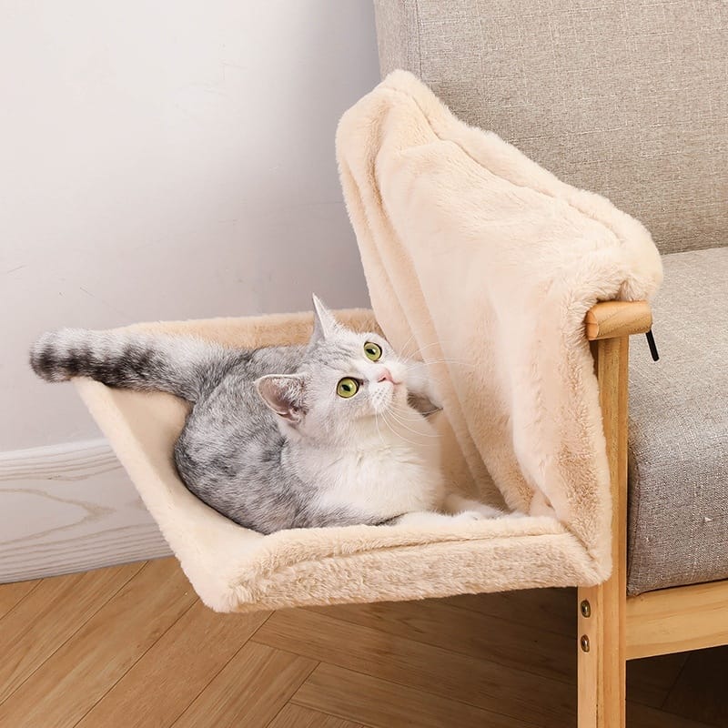 1 0 Bags / Rabbit Fur Beige Hamaca de felpa en forma de L para gatos, nido colgante para gatos