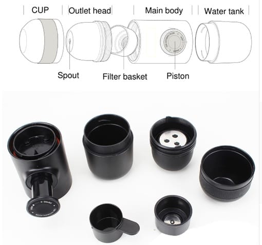 1 0 Black Minicafetera portátil compacta