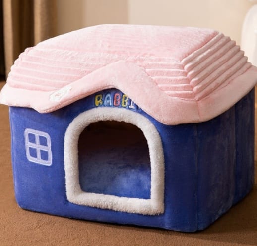 1 0 Blue Rabbit / Large Caseta plegable para perros, cama para gatos, villa de invierno para perros, caseta para dormir, nido extraíble, cueva cálida y cerrada, sofá para mascotas