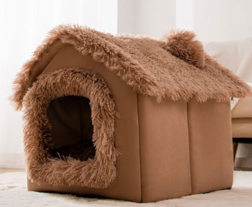1 0 Brown Snow House / Large Caseta plegable para perros, cama para gatos, villa de invierno para perros, caseta para dormir, nido extraíble, cueva cálida y cerrada, sofá para mascotas