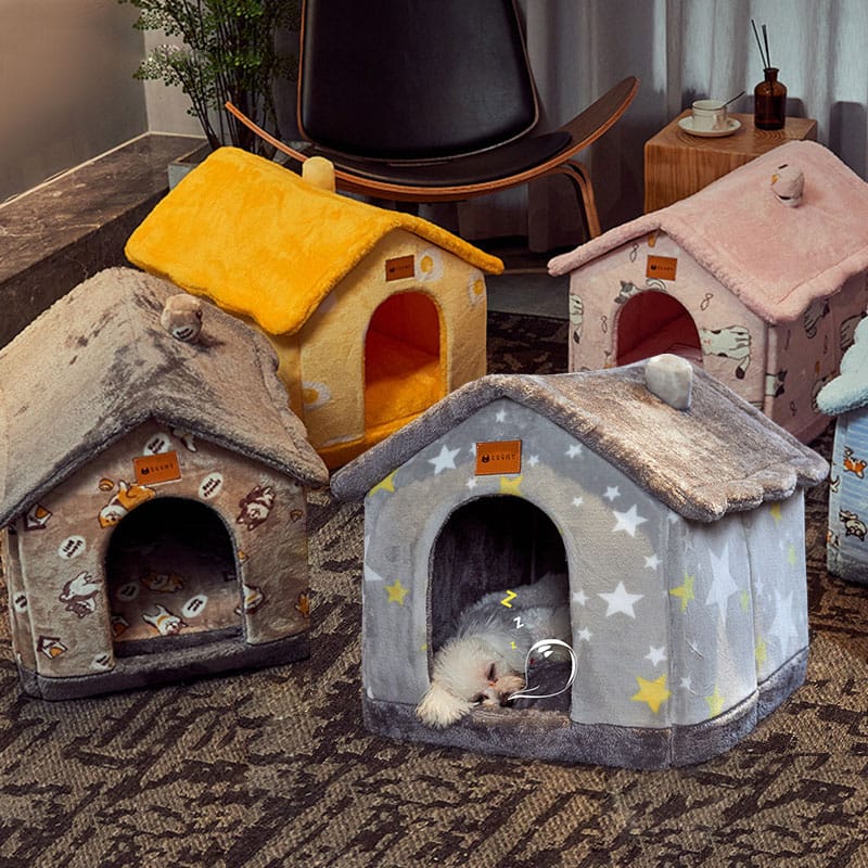 1 0 Caseta plegable para perros, cama para gatos, villa de invierno para perros, caseta para dormir, nido extraíble, cueva cálida y cerrada, sofá para mascotas