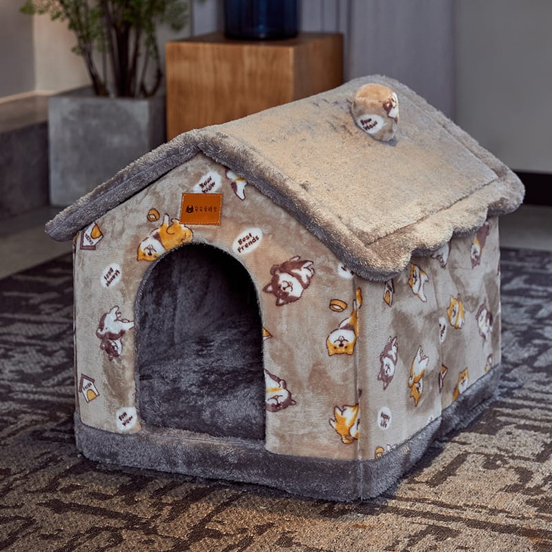 1 0 Caseta plegable para perros, cama para gatos, villa de invierno para perros, caseta para dormir, nido extraíble, cueva cálida y cerrada, sofá para mascotas