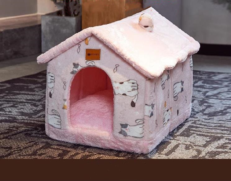 1 0 Caseta plegable para perros, cama para gatos, villa de invierno para perros, caseta para dormir, nido extraíble, cueva cálida y cerrada, sofá para mascotas