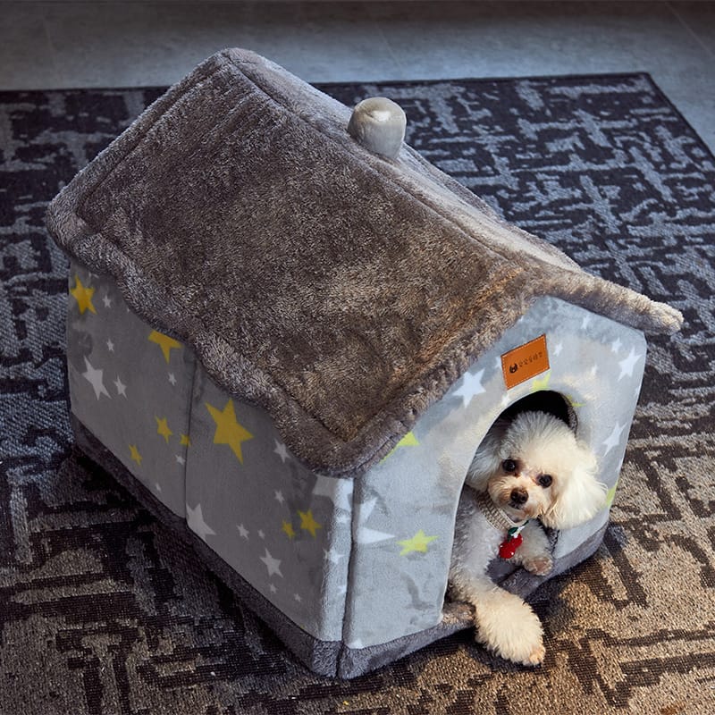 1 0 Caseta plegable para perros, cama para gatos, villa de invierno para perros, caseta para dormir, nido extraíble, cueva cálida y cerrada, sofá para mascotas