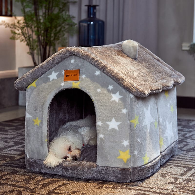 1 0 Caseta plegable para perros, cama para gatos, villa de invierno para perros, caseta para dormir, nido extraíble, cueva cálida y cerrada, sofá para mascotas