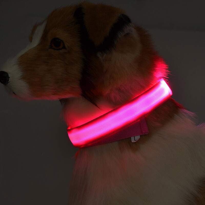 1 0 Collar luminoso LED de nailon para perros, seguridad nocturna, intermitente, que brilla en la oscuridad, correa ajustable para perros y gatos