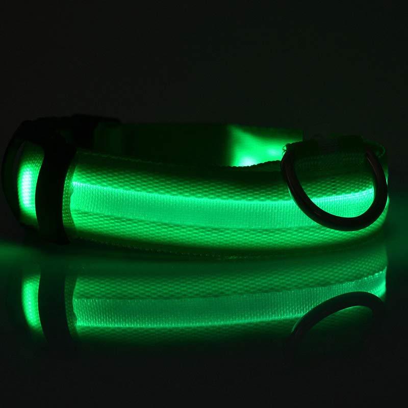 1 0 Collar luminoso LED de nailon para perros, seguridad nocturna, intermitente, que brilla en la oscuridad, correa ajustable para perros y gatos