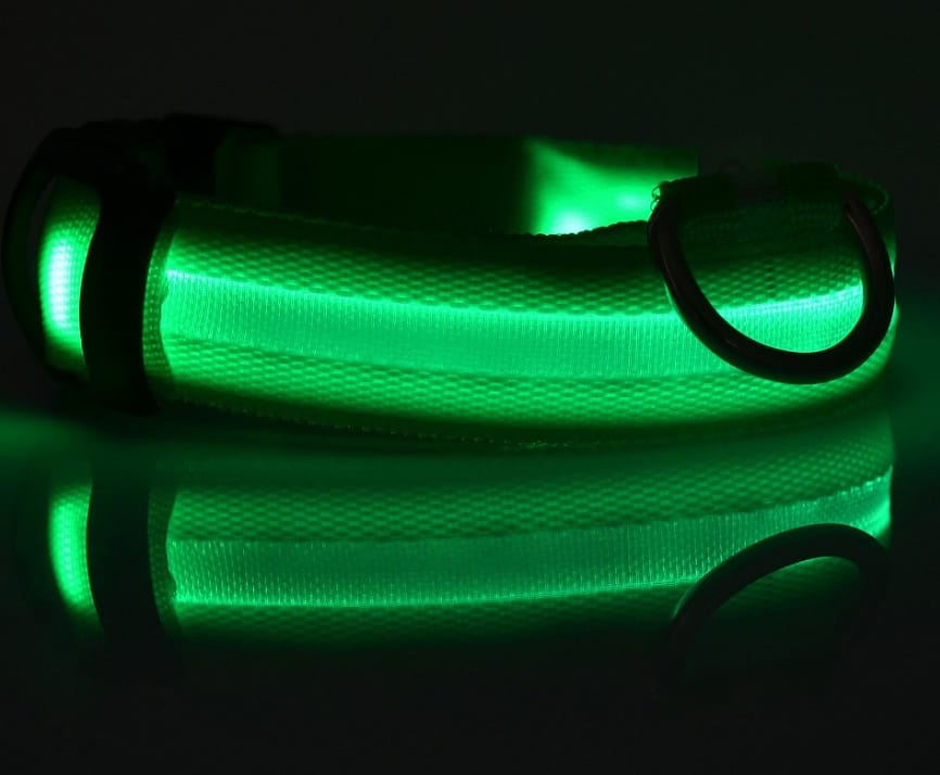 1 0 Collar luminoso LED de nailon para perros, seguridad nocturna, intermitente, que brilla en la oscuridad, correa ajustable para perros y gatos