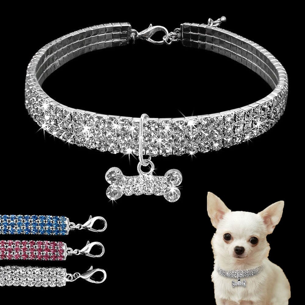 1 0 Collar para perro con diamantes de imitación brillantes, collar de cristal para cachorros Chihuahua, collar para perros pequeños y medianos