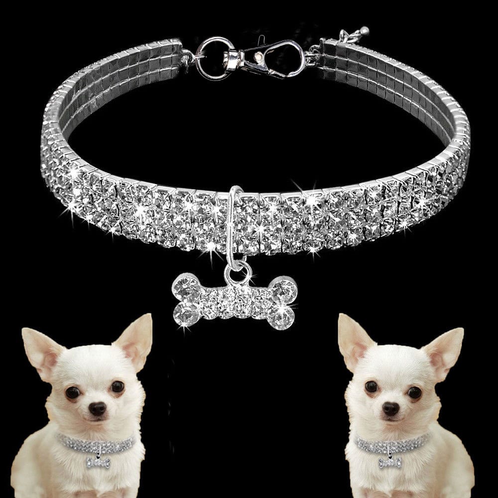 1 0 Collar para perro con diamantes de imitación brillantes, collar de cristal para cachorros Chihuahua, collar para perros pequeños y medianos