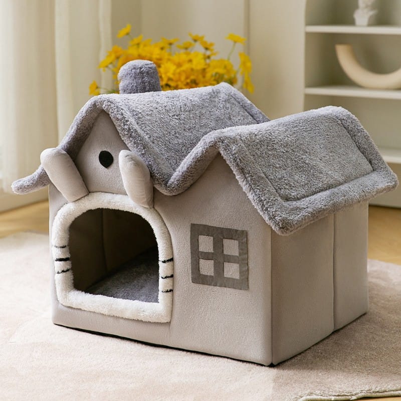 1 0 Double top grey torso / Large Caseta plegable para perros, cama para gatos, villa de invierno para perros, caseta para dormir, nido extraíble, cueva cálida y cerrada, sofá para mascotas