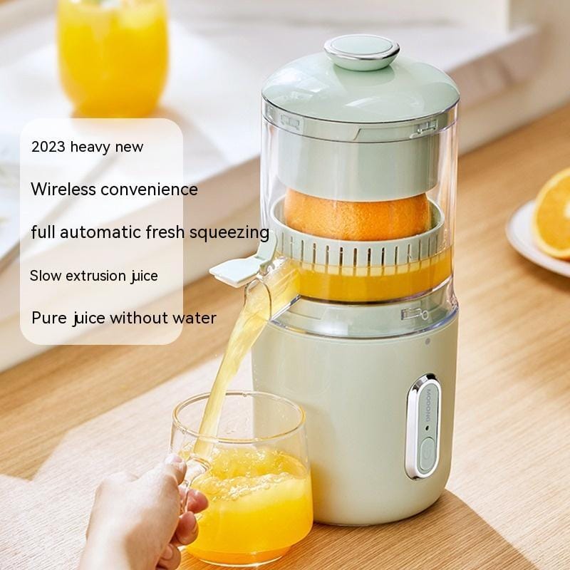 1 0 Fresh Green Exprimidor eléctrico inalámbrico multifuncional de acero inoxidable para naranjas y limones, licuadora portátil USB, mini exprimidor de frutas a presión para cocina