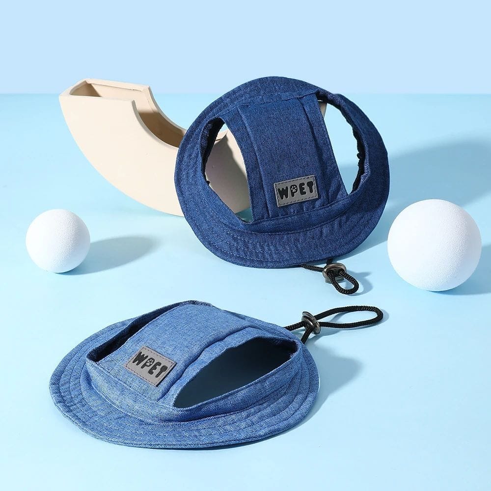 1 0 Gorro para mascotas con orificios para las orejas para perros medianos y pequeños, ajustable, para verano, para perros, gatos y cachorros, gorra de lona con visera de color mezclilla