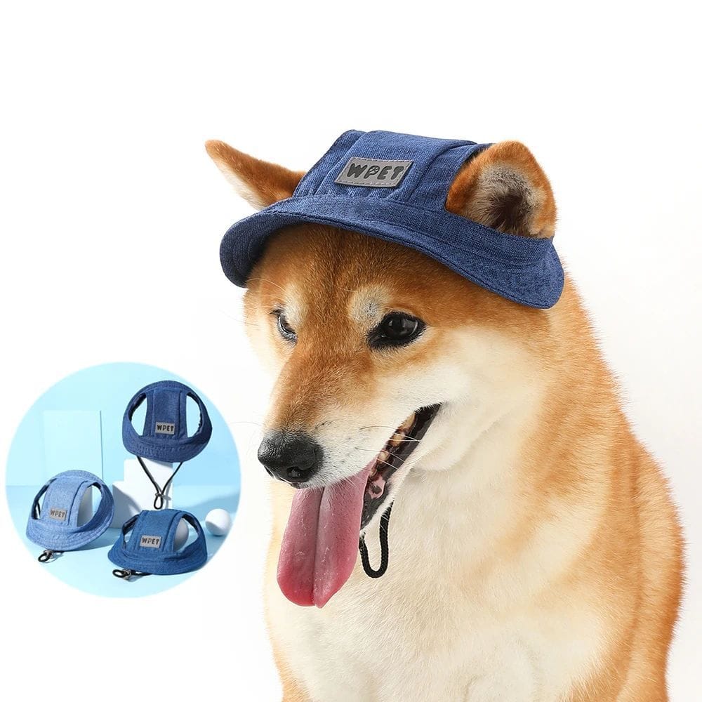 1 0 Gorro para mascotas con orificios para las orejas para perros medianos y pequeños, ajustable, para verano, para perros, gatos y cachorros, gorra de lona con visera de color mezclilla