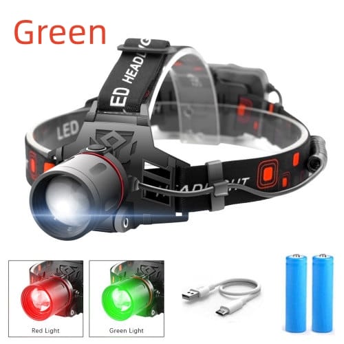 1 0 Green / 2battery Faro T6 con luz blanca, luz verde y luz roja con zoom