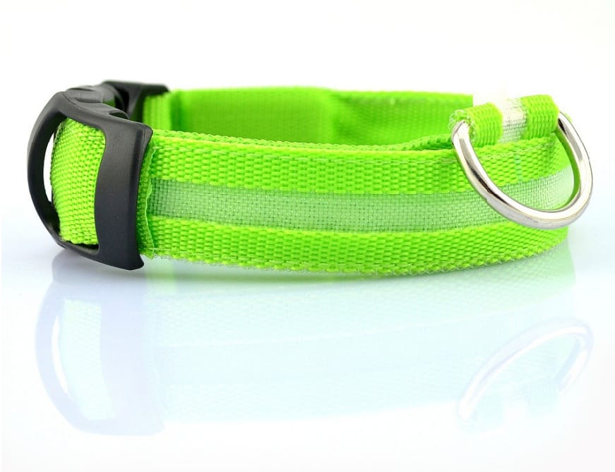 1 0 green / L / chargable Collar luminoso LED de nailon para perros, seguridad nocturna, intermitente, que brilla en la oscuridad, correa ajustable para perros y gatos