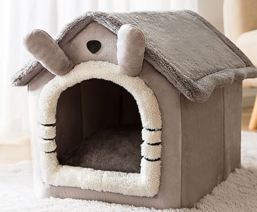 1 0 Grey cat / Large Caseta plegable para perros, cama para gatos, villa de invierno para perros, caseta para dormir, nido extraíble, cueva cálida y cerrada, sofá para mascotas