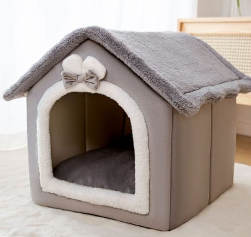 1 0 Grey Rabbit / Large Caseta plegable para perros, cama para gatos, villa de invierno para perros, caseta para dormir, nido extraíble, cueva cálida y cerrada, sofá para mascotas