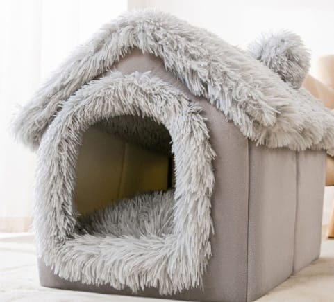 1 0 Grey Snow House / Large Caseta plegable para perros, cama para gatos, villa de invierno para perros, caseta para dormir, nido extraíble, cueva cálida y cerrada, sofá para mascotas