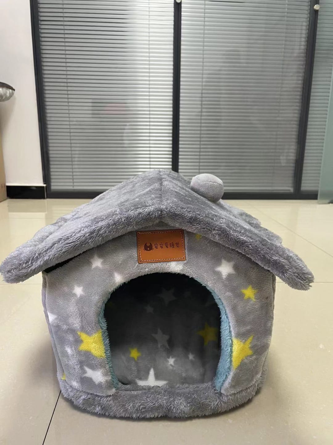 1 0 Grey stars Blue / Large Caseta plegable para perros, cama para gatos, villa de invierno para perros, caseta para dormir, nido extraíble, cueva cálida y cerrada, sofá para mascotas
