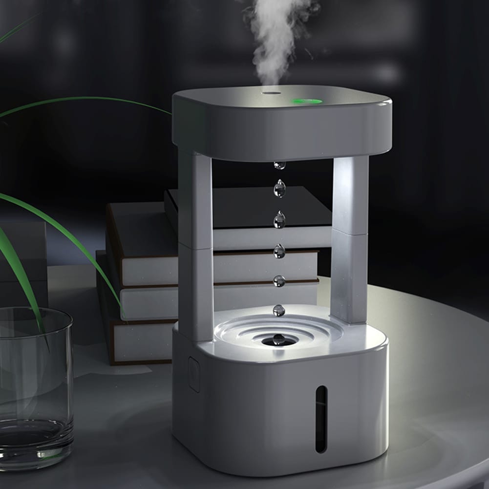 1 0 Humidificador creativo antigravedad con forma de gota de agua, pulverizador de niebla para aire acondicionado, ideal para el hogar, dormitorio y oficina, con depósito de agua de 580 ml