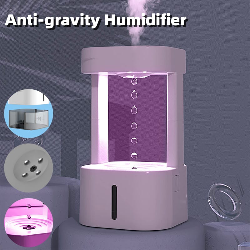 1 0 Humidificador creativo antigravedad con forma de gota de agua, pulverizador de niebla para aire acondicionado, ideal para el hogar, dormitorio y oficina, con depósito de agua de 580 ml