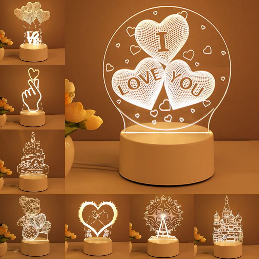 1 0 Lámpara 3D acrílica con luz nocturna LED USB, letrero de neón, decoración navideña para el hogar, decoración de habitaciones, regalos de San Valentín