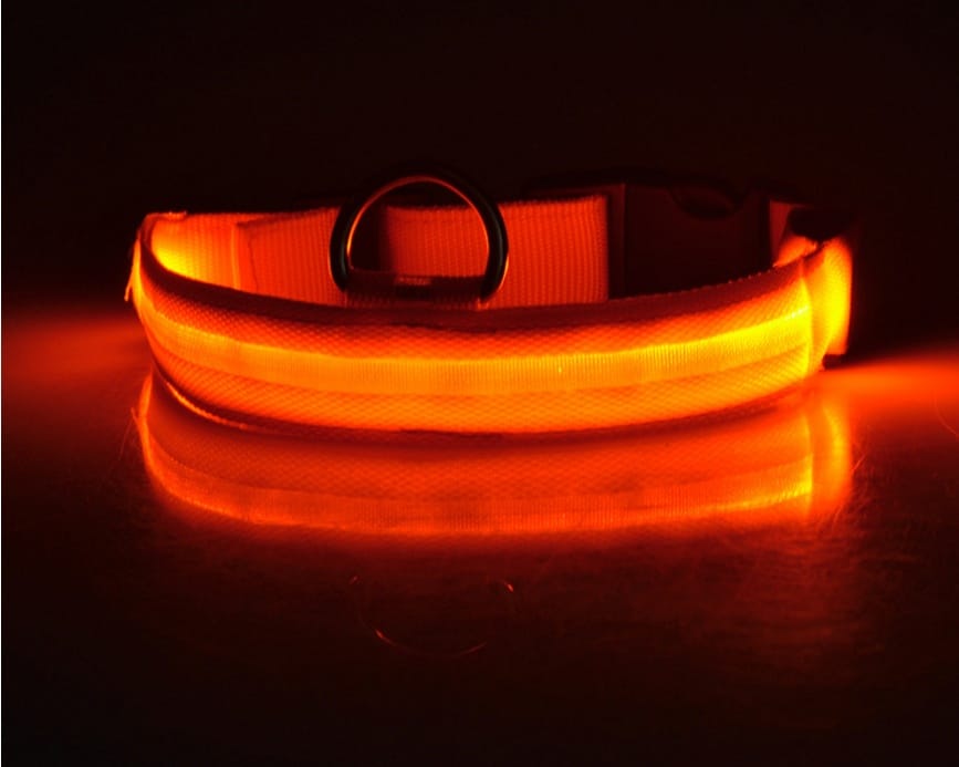 1 0 orange / L / battery Collar luminoso LED de nailon para perros, seguridad nocturna, intermitente, que brilla en la oscuridad, correa ajustable para perros y gatos