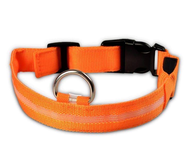 1 0 orange / L / chargable Collar luminoso LED de nailon para perros, seguridad nocturna, intermitente, que brilla en la oscuridad, correa ajustable para perros y gatos