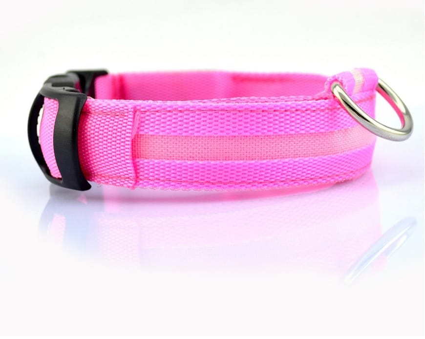 1 0 pink / L / chargable Collar luminoso LED de nailon para perros, seguridad nocturna, intermitente, que brilla en la oscuridad, correa ajustable para perros y gatos