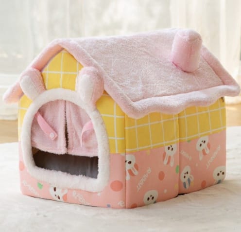 1 0 Rabbit door curtain / Large Caseta plegable para perros, cama para gatos, villa de invierno para perros, caseta para dormir, nido extraíble, cueva cálida y cerrada, sofá para mascotas