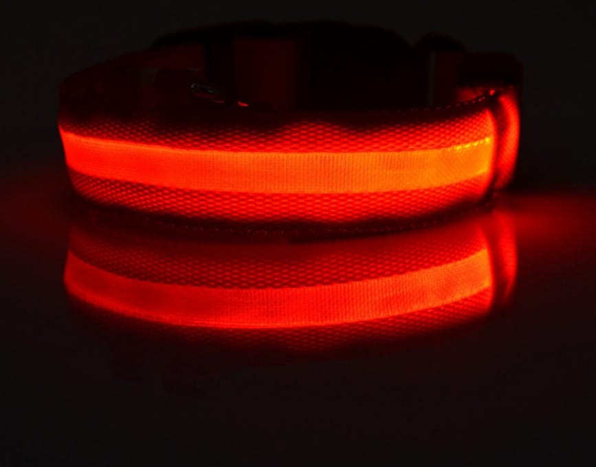 1 0 red / L / battery Collar luminoso LED de nailon para perros, seguridad nocturna, intermitente, que brilla en la oscuridad, correa ajustable para perros y gatos