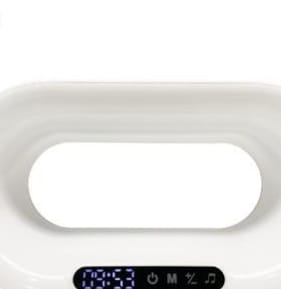 1 0 USB / White Lámpara de escritorio LED multifuncional 3 en 1 con control por aplicación, iluminación ambiental RGB, cargador inalámbrico inteligente y despertador.