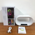 1 0 USB / White Lámpara de escritorio LED multifuncional 3 en 1 con control por aplicación, iluminación ambiental RGB, cargador inalámbrico inteligente y despertador.