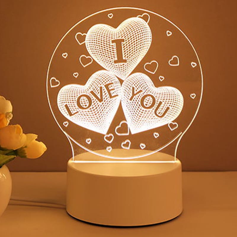 1 0 Warm White / A / USB Lámpara 3D acrílica con luz nocturna LED USB, letrero de neón, decoración navideña para el hogar, decoración de habitaciones, regalos de San Valentín