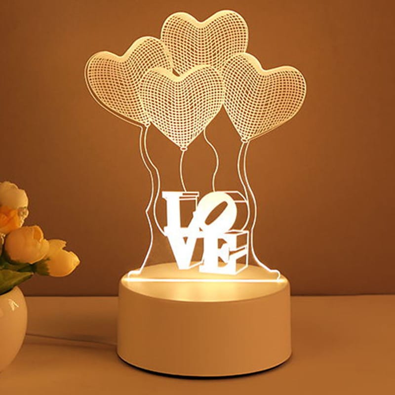 1 0 Warm White / C / USB Lámpara 3D acrílica con luz nocturna LED USB, letrero de neón, decoración navideña para el hogar, decoración de habitaciones, regalos de San Valentín