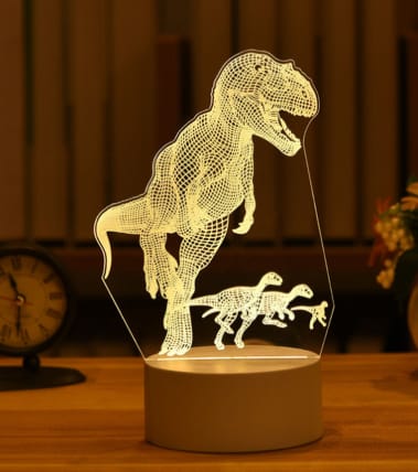 1 0 Warm White / Dinosaur / USB Lámpara 3D acrílica con luz nocturna LED USB, letrero de neón, decoración navideña para el hogar, decoración de habitaciones, regalos de San Valentín