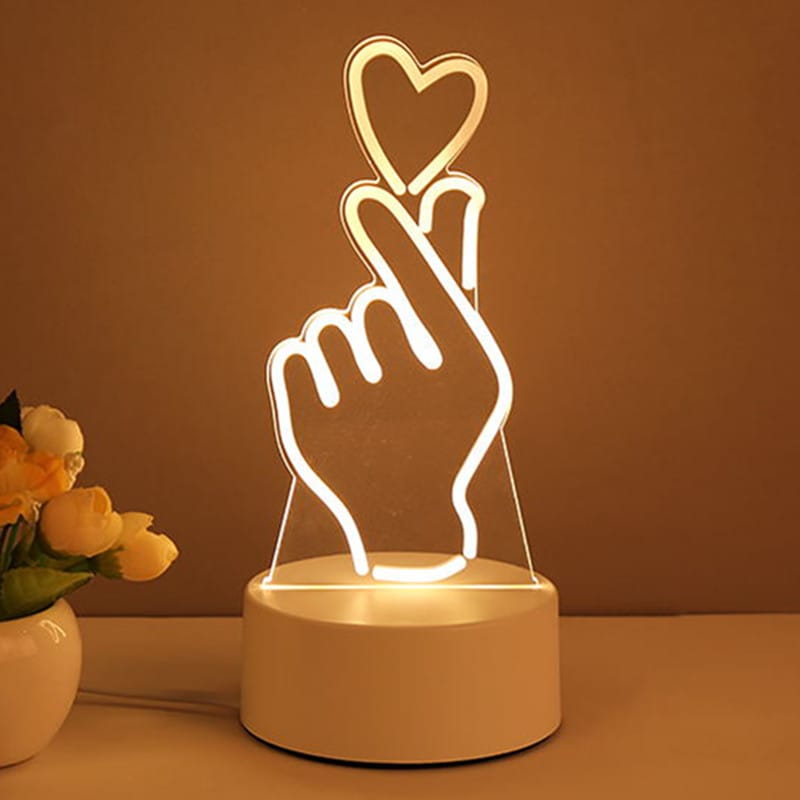 1 0 Warm White / F / USB Lámpara 3D acrílica con luz nocturna LED USB, letrero de neón, decoración navideña para el hogar, decoración de habitaciones, regalos de San Valentín