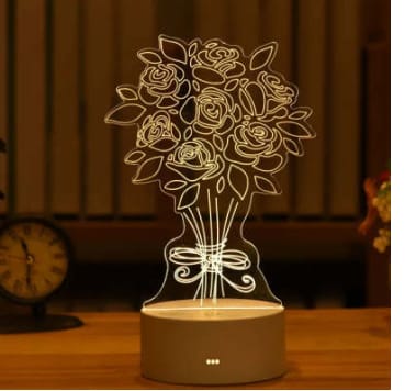 1 0 Warm White / Rose / USB Lámpara 3D acrílica con luz nocturna LED USB, letrero de neón, decoración navideña para el hogar, decoración de habitaciones, regalos de San Valentín