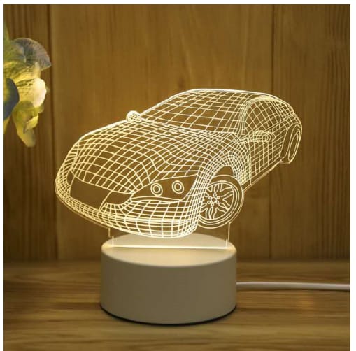 1 0 Warm White / Sports car / USB Lámpara 3D acrílica con luz nocturna LED USB, letrero de neón, decoración navideña para el hogar, decoración de habitaciones, regalos de San Valentín