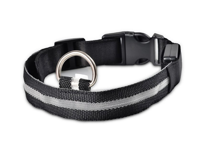 1 0 white / L / chargable Collar luminoso LED de nailon para perros, seguridad nocturna, intermitente, que brilla en la oscuridad, correa ajustable para perros y gatos