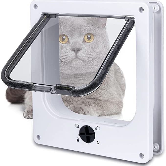 1 0 White / L Puerta de interior para gatos y perros con cerradura giratoria y cierre magnético. Resistente a la intemperie