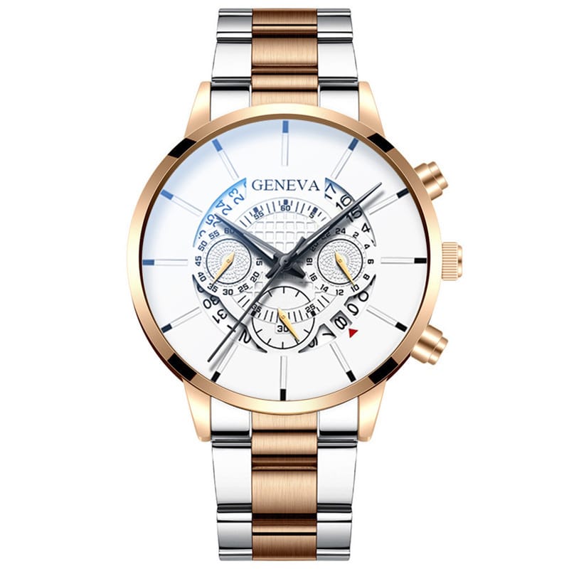1 1 A Gold White Reloj de cuarzo con calendario y correa de acero; múltiples variantes en color y estilo