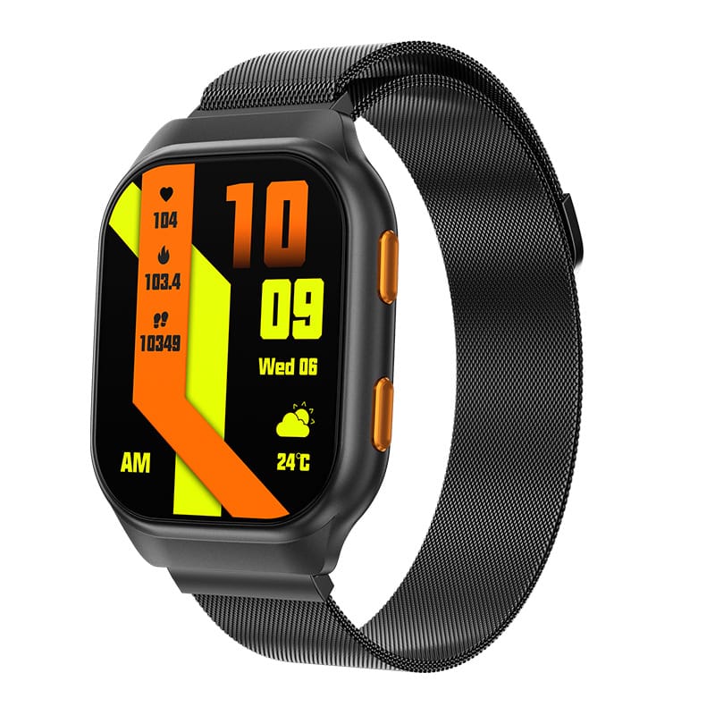 1 1 Black Steel Reloj inteligente FW16E con llamadas inalámbricas, música y pantalla grande HD