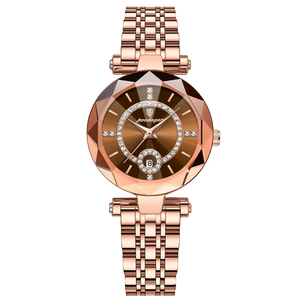 1 1 Gold Coffee Surface Steel Belt Reloj de aleación ultrafino de cuarzo para mujer, resistente al agua y de moda