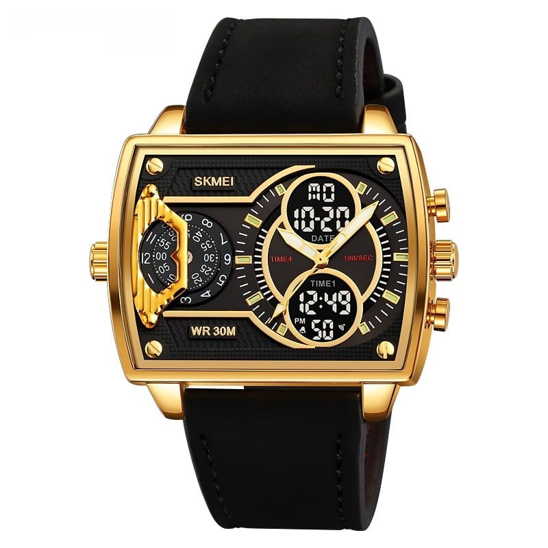 1 1 Gold Shell Black Belt Reloj Skmei de cuarzo de alta gama con personalidad de moda para hombres