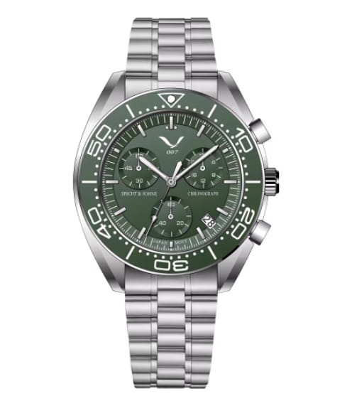 1 1 Green Reloj cronógrafo multifunción para negocios, luminoso y resistente al agua, con esfera de cristal de zafiro