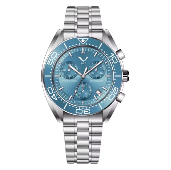 1 1 Light blue Reloj cronógrafo multifunción para negocios, luminoso y resistente al agua, con esfera de cristal de zafiro